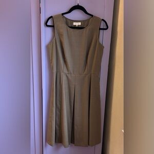 Calvin Klein Sleeveless Taupe tan brown Pleated A-Line Dress Fully lined